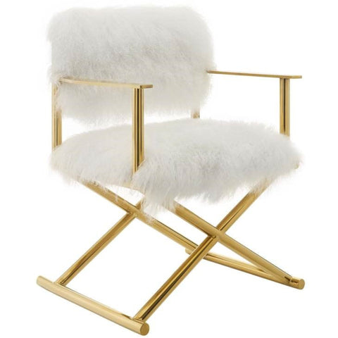 White mongolian sheepskin director's chair from Mypersnicketyhome.com