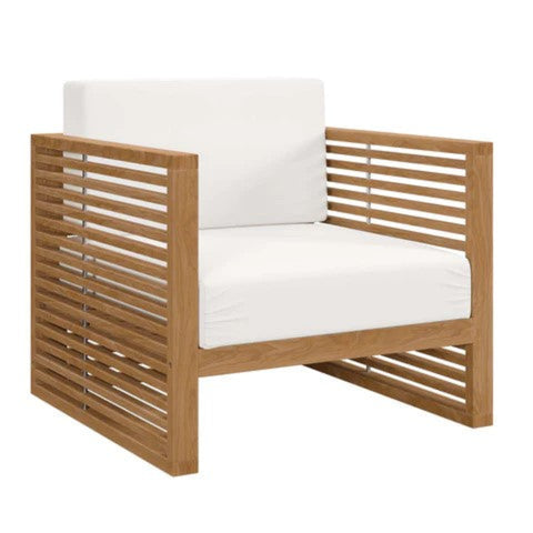 White upholstered outdoor chair from Mypersnicketyhome.com