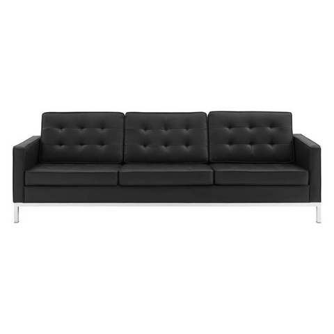 Black faux leather couch from Mypersnicketyhome.com