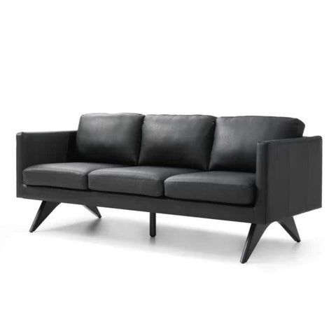 Black faux leather couch from Mypersnicketyhome.com