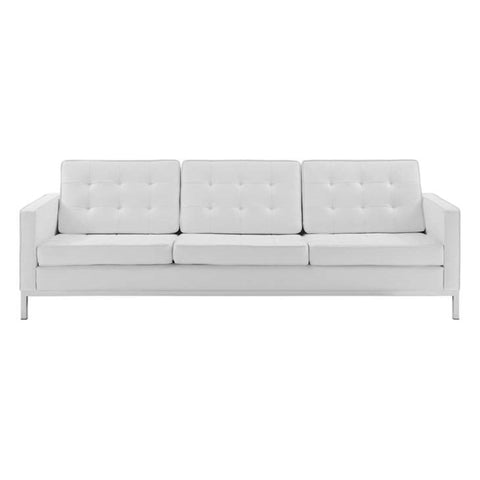 White faux leather couch from Mypersnicketyhome.com