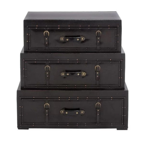 Black faux leather stacked storage trunk set from Mypersnicketyhome.com 