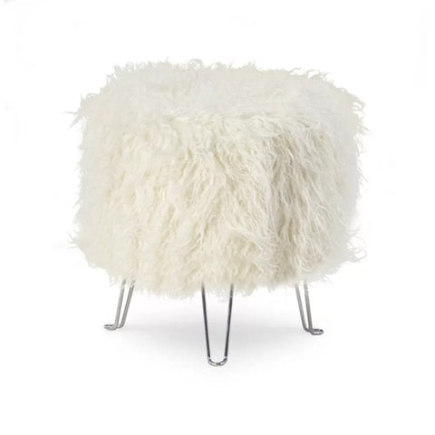 White faux mongolian sheepskin ottoman from Mypersnicketyhome.com   