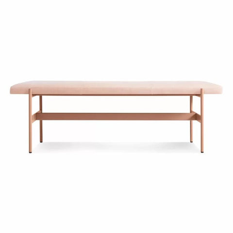 Pink leather dining bench from Mypersnicketyhome.com