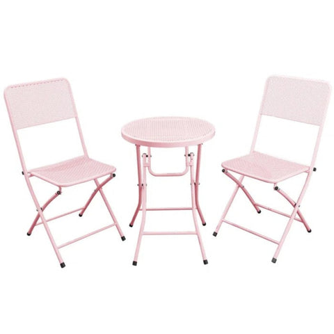 Pink metal outdoor dining set from Mypersnicketyhome.com