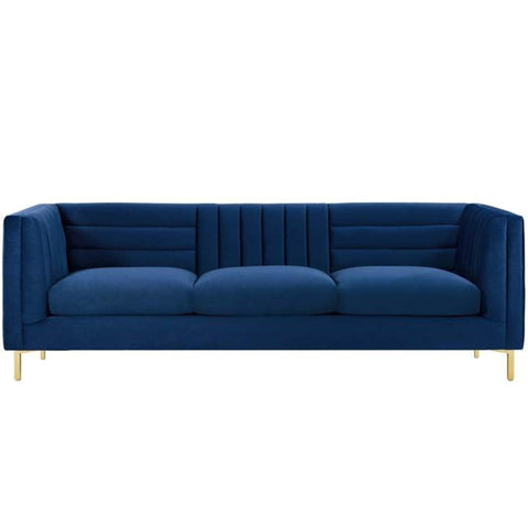 Navy velvet couch from Mypersnicketyhome.com