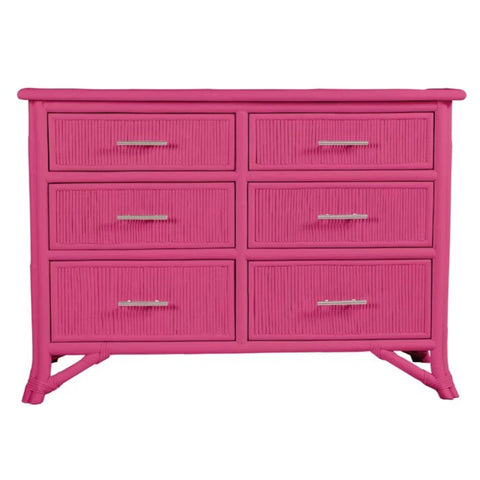 Pink rattan dresser from Mypersnicketyhome.com