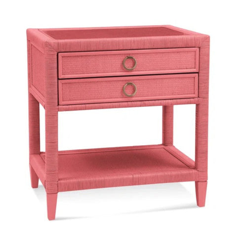 Pink rattan nightstand from Mypersnicketyhome.com