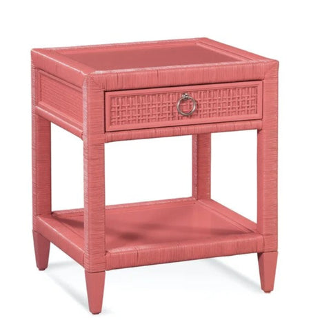 Pink rattan nightstand from Mypersnicketyhome.com