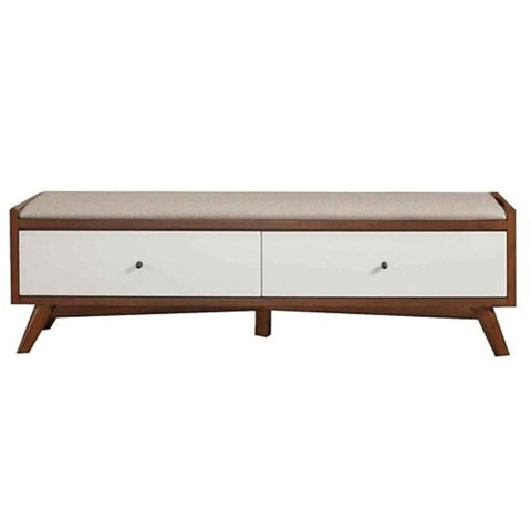 White upholstered bench from Mypersnicketyhome.com  