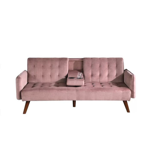 Pink upholstered futon from Mypersnicketyhome.com