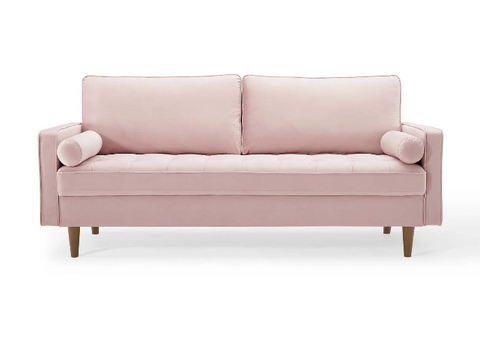 Pink velvet couch from Mypersnicketyhome.com