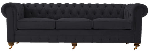 Black velvet couch from Mypersnicketyhome.com