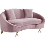 Pink velvet loveseat from Mypersnicketyhome.com