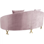 Pink velvet loveseat from Mypersnicketyhome.com