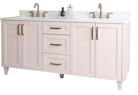 Pink wood bathroom double vanity from Mypersnicketyhome.com