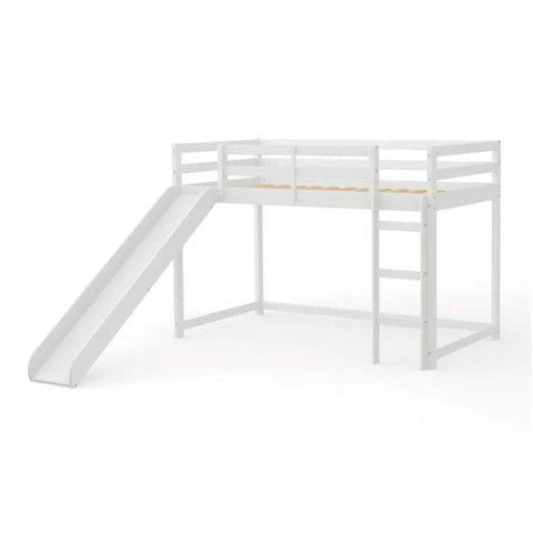 White wood loft bed with slide from Mypersnicketyhome.com